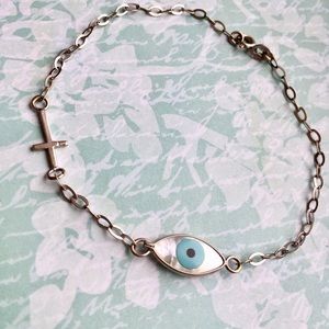 14K White Gold Evil Eye Bracelet